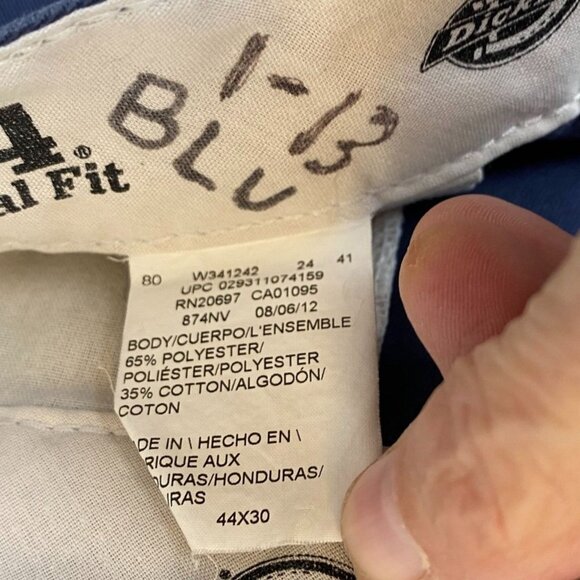 Dickies Mens Work Pants 44x30 Navy Blue Original Fit Flat-Front - Picture 6 of 13